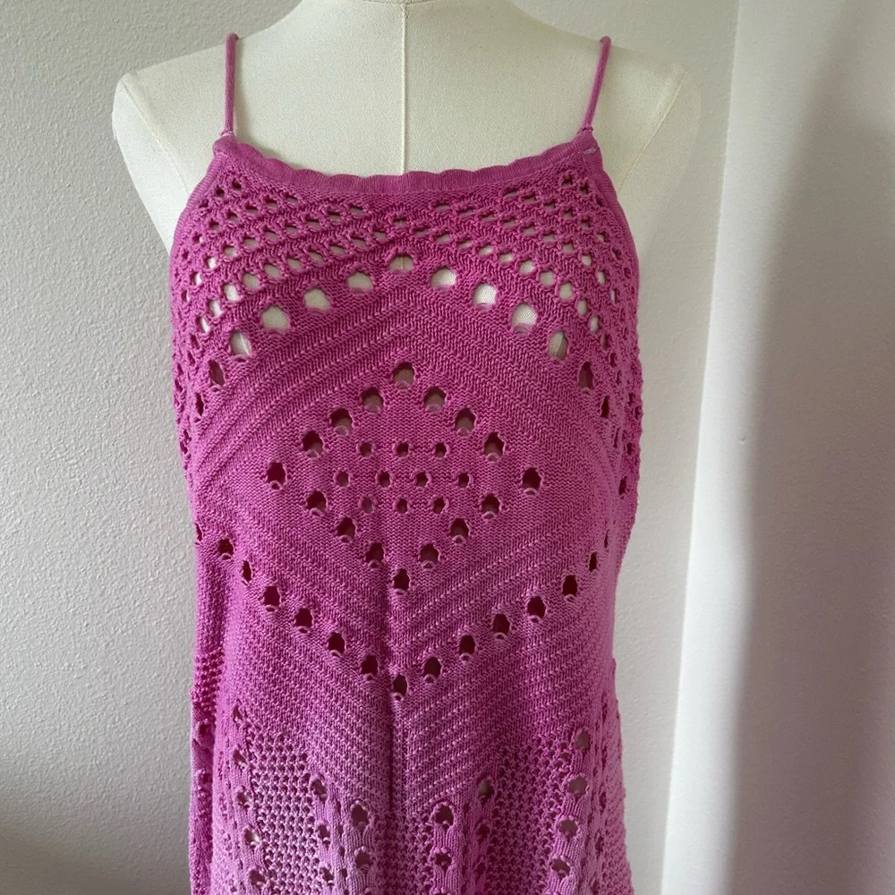 Aerie Bright Pink Crochet Cover-up Dress - Picture 2 of 5